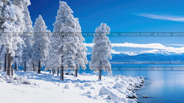 frozen south lake tahoe trees ai generated. Стоковое AI-изображение, AI-художник Vectorwin / Фотобанк Лори