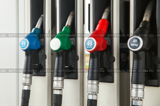 Fuel nozzles on gas station, Russia. Стоковое фото, фотограф Юлия Кузнецова / Фотобанк Лори