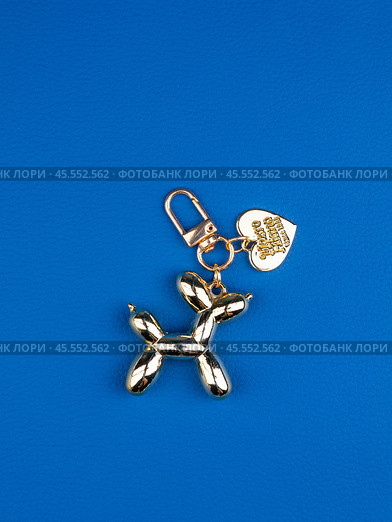 Funny golden  dog keychain on desk with stationery. Стоковое фото, фотограф Виталий Сова / Фотобанк Лори