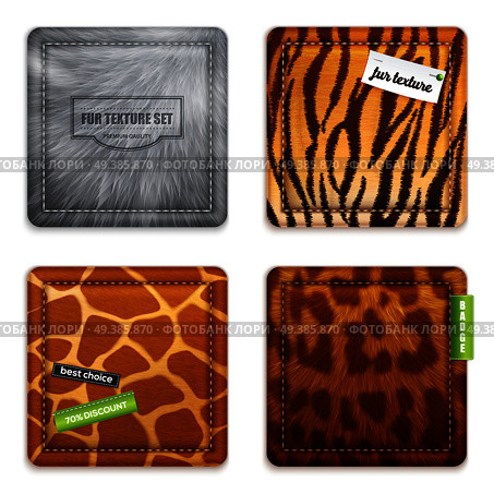 Fur texture 2x2 design concept set of wild animals wool square exemplars in realistic style vector illustration . Fur Texture 2x2 Design Concept. Стоковая иллюстрация, агентство Ingram Publishing / Фотобанк Лори