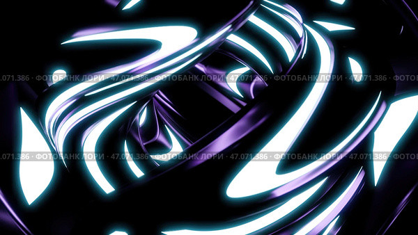 Futuristic structure rotates with neon curves shedding on black background. Стоковая иллюстрация, иллюстратор David Kashakhi / Фотобанк Лори
