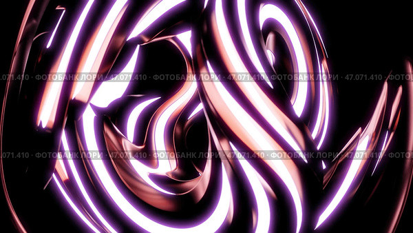 Futuristic structure rotates with neon curves shedding on black background. Стоковая иллюстрация, иллюстратор David Kashakhi / Фотобанк Лори