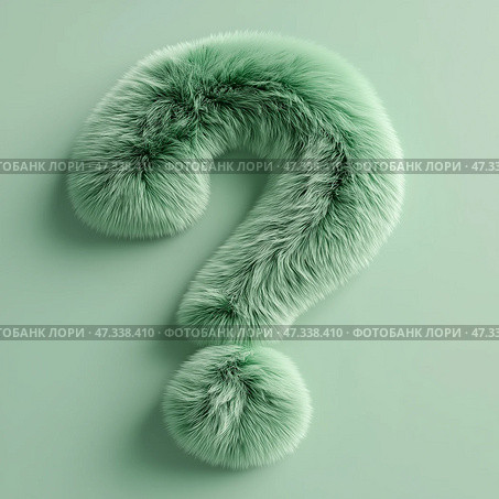 Fuzzy green question mark on a light green background. Пушистый зеленый знак вопроса на светло-зеленом фоне. Стоковое AI-изображение, AI-художник Katsiaryna Repich / Фотобанк Лори