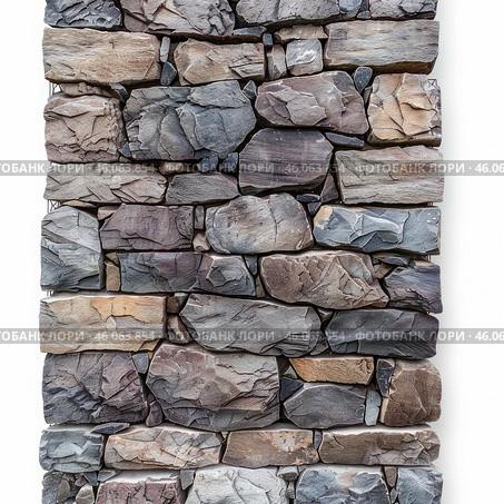 Gabion wall showing colorful stones and metal mesh. Стоковое AI-изображение, AI-художник Иван Рябоконь / Фотобанк Лори
