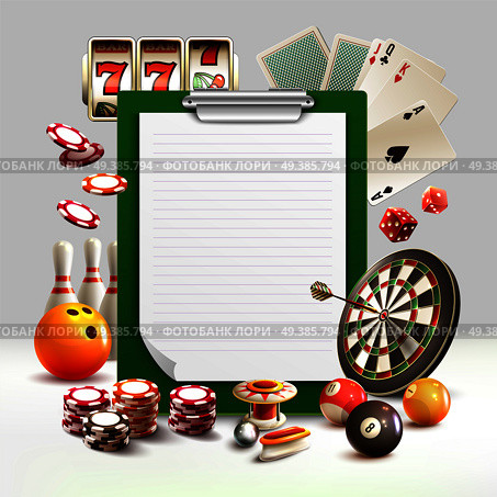 Games realistic 3d composition notepad with lined pages and different attributes for gaming are located around vector illustration. Games Realistic 3d Composition. Стоковая иллюстрация, агентство Ingram Publishing / Фотобанк Лори