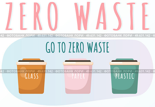 Garbage sorting. Different color recycle bins with glass, plastic and paper. Recycling or reuse. Less garbage on planet. Zero waste ecology concept. Clean planet and environment care, stop pollution. Garbage sorting. Different color recycle bins with glass, plastic and paper. Zero waste concept. Стоковая иллюстрация, агентство Ingram Publishing / Фотобанк Лори