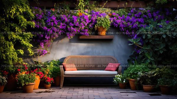 garden cinder block wall ai generated. Стоковое AI-изображение, AI-художник Vectorwin / Фотобанк Лори