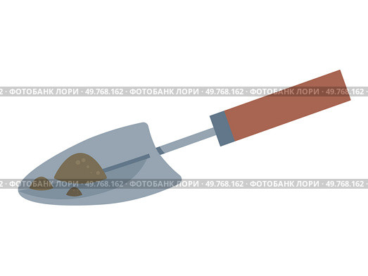 Garden loose soil scoop, stainless steel hand shovel spade with wood handle, multi function gardening trowel, spoons for transplanting, digging, planting, cultivation isolated equipment, agriculture. Garden loose soil scoop, steel hand shovel spade with wood handle, multi function gardening trowel. Стоковая иллюстрация, агентство Ingram Publishing / Фотобанк Лори