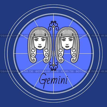 Gemini astrological sign of two twin girls. Astrology and horoscope, zodiac symbol of mythological Castor and Pollux. May and june ruling months. Isolated decorative circular icon, vector in flat. Gemini Zodiac Sign of Twins, Horoscope Astrology. Стоковая иллюстрация, агентство Ingram Publishing / Фотобанк Лори