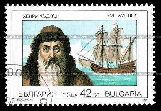 Генри Гудзон (Хадсон). Почтовая марка. Стоковая иллюстрация, иллюстратор Александр Щепин / Фотобанк Лори