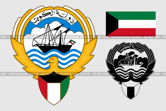 Герб и флаг Кувейта. The coat of arms of Kuwait. Flag. Редакционная иллюстрация, иллюстратор Гербы Флаги / Фотобанк Лори