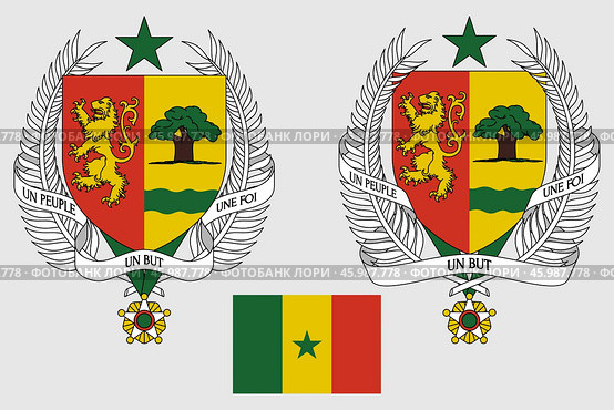 Герб и флаг Сенегала. The coat of arms of Senegal. Flag. Редакционная иллюстрация, иллюстратор Гербы Флаги / Фотобанк Лори