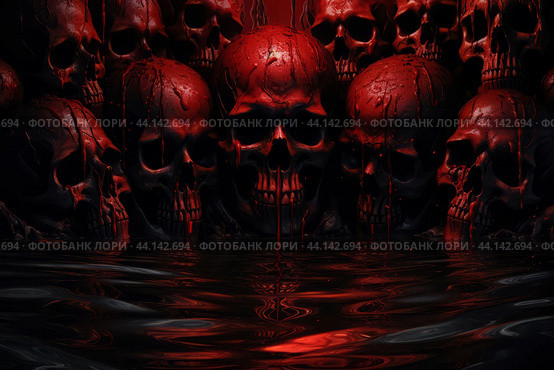 Ghoulish Skull creepy blood demons. Generate Ai. Стоковое AI-изображение, AI-художник Иван Рябоконь / Фотобанк Лори