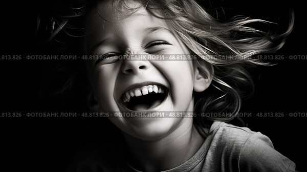 giggling smile black and white ai generated. Стоковое AI-изображение, AI-художник Vectorwin / Фотобанк Лори