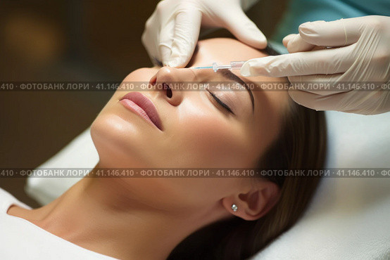 Girl on the procedure of injections of Botox. Стоковое AI-изображение, AI-художник Поликарпов Владимир Владимирович / Фотобанк Лори
