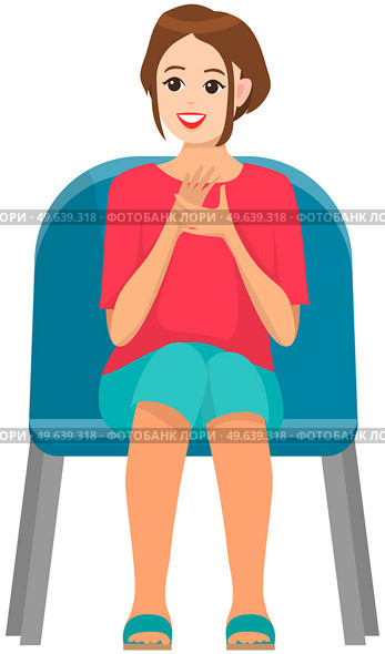 Girl sitting on chair and watching show isolated on white background. Female character in viewer seat looking at something and applauding. Woman in audience, spectator sitting on viewer place. Female spectator in viewer seat looking at something and applauding. Girl sitting and watching show. Стоковая иллюстрация, агентство Ingram Publishing / Фотобанк Лори