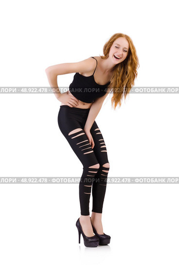 Girl with torn leggings on white. Стоковое фото, агентство Ingram Publishing / Фотобанк Лори