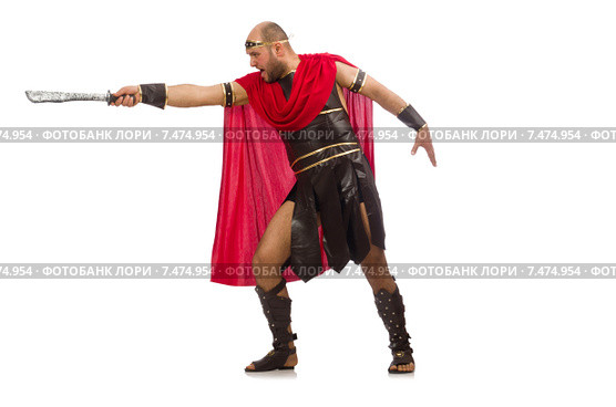 Gladiator holding sword isolated on white. Стоковое фото, фотограф Elnur / Фотобанк Лори