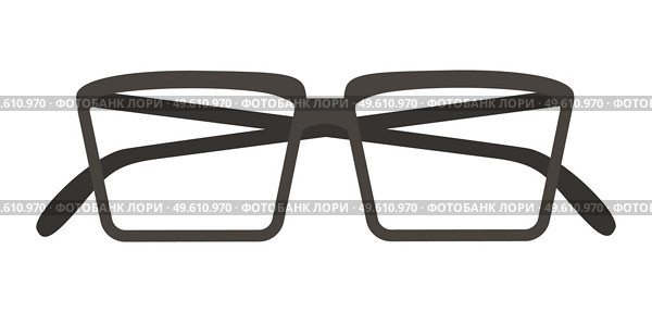 Glasses isolated on white background. Black-rimmed square glasses. An item designed to enlarge the image. Device for the visually impaired, created to improve the human vision vector illustration. Black glasses isolated on white background. Item for improving human vision vector illustration. Стоковая иллюстрация, агентство Ingram Publishing / Фотобанк Лори
