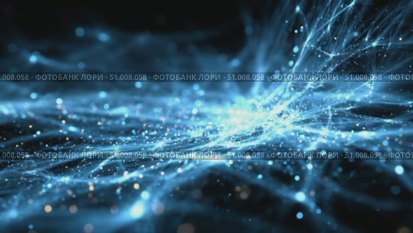Glowing blue digital particles and lines on dark background in motion concept. Стоковое AI-видео, аниматор Александра Рублева / Фотобанк Лори