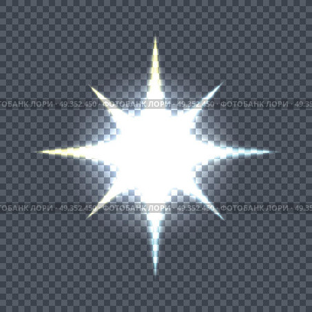 Glowing Star Sparkle Light Flashes Shiny Glitter. Glowing star, sparkle, light flashes, shiny glitter on transparency. Glow bright star light firework. Flash glow, sparkle illuminated, flare effect, shine explosion spark, starburst. Vector. Стоковая иллюстрация, агентство Ingram Publishing / Фотобанк Лори
