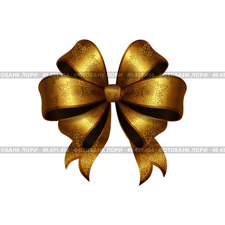 Golden bow knot with five loops vector illustration decorative element isolated on white background. Satin gold ribbon, silk tape for your design. Golden Bow Knot with Five Loop Vector Illustration. Стоковая иллюстрация, агентство Ingram Publishing / Фотобанк Лори