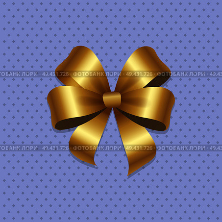 Golden bow knot with four loops vector illustration decorative element isolated on grey dotted background. Satin gold ribbon, silk tape for your design. Golden Bow Knot with Four Loop Vector Illustration. Стоковая иллюстрация, агентство Ingram Publishing / Фотобанк Лори