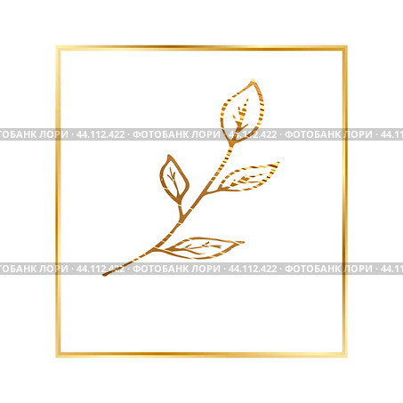 Golden branch, twig, flower, floral ornament, frame. Стоковая иллюстрация, иллюстратор Наталия Бурма / Фотобанк Лори