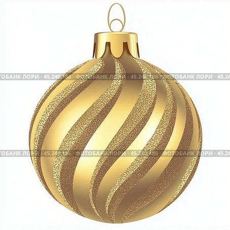 Golden Christmas ball isolated on a white. Стоковое AI-изображение, AI-художник Елена Зубкова / Фотобанк Лори