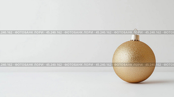 Golden Christmas ball isolated on a white, free space for text. Стоковое AI-изображение, AI-художник Елена Зубкова / Фотобанк Лори