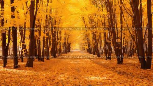 golden foliage bright view autumn landscape ai generated. Стоковое AI-изображение, AI-художник Vectorwin / Фотобанк Лори