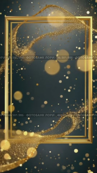 Golden glitter flowing around golden frame on dark background. Стоковое AI-видео, аниматор Юрий Поздников / Фотобанк Лори