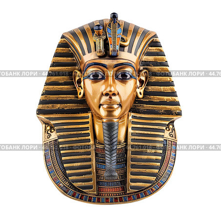 Golden mask of tutankhamun depicting pharaoh wearing nemes headdress. Стоковое AI-изображение, AI-художник Иван Рябоконь / Фотобанк Лори