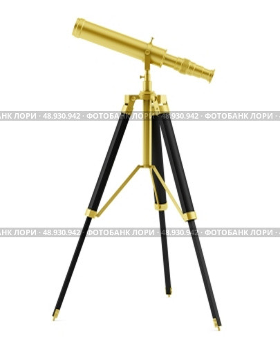 golden telescope on tripod isolated on white background. Стоковое фото, агентство Ingram Publishing / Фотобанк Лори