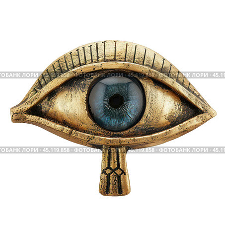 Golden wedjat eye of horus amulet isolated on white background. Стоковое AI-изображение, AI-художник Иван Рябоконь / Фотобанк Лори