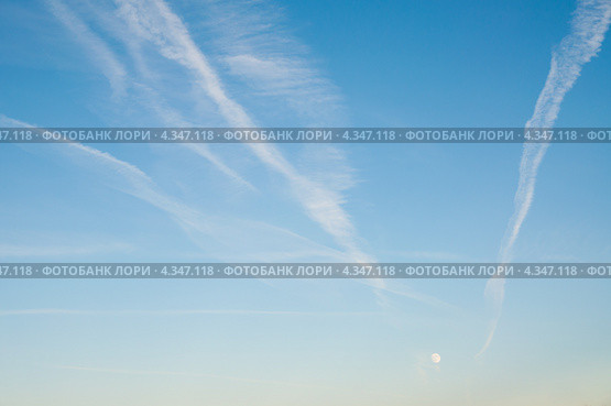 Голубое небо со следами самолетов. Стоковое фото, фотограф Антонина Ращинская / Фотобанк Лори