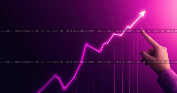 График растущий вврех на фиолетовом фоне. Стоковое AI-изображение, AI-художник Александр Жуков / Фотобанк Лори