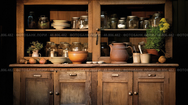 grain old kitchen cabinet ai generated. Стоковое AI-изображение, AI-художник Vectorwin / Фотобанк Лори