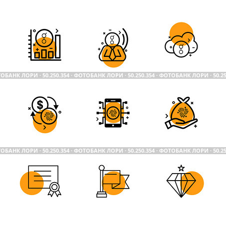 graph , golem , crypto currency , cloud , diamond , jwel , certificate , flag , mobile , icon, vector, design,  flat,  collection, style, creative,  icons. Стоковая иллюстрация, агентство Ingram Publishing / Фотобанк Лори