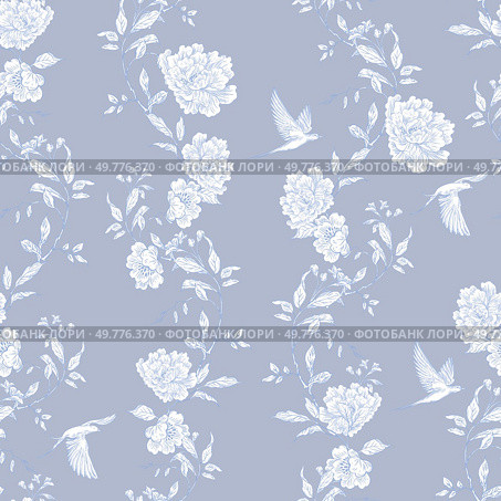 Graphic seamless pattern with flowers and birds. Illustration. Graphic seamless pattern with flowers and birds. . Стоковое фото, агентство Ingram Publishing / Фотобанк Лори