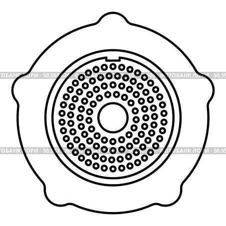 Grate for meat grinder plate mincer device for growing shallow of meat lattice with nut screw female screw pawl stop latch holder contour outline line icon black color vector illustration image thin flat style simple. Grate for meat grinder plate mincer device for growing shallow of meat lattice with nut screw female screw pawl stop latch holder contour outline line icon black color vector illustration image thin flat style. Стоковая иллюстрация, агентство Ingram Publishing / Фотобанк Лори