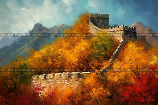 Great wall China wonder architecture. Generate ai. Стоковое AI-изображение, AI-художник Иван Рябоконь / Фотобанк Лори