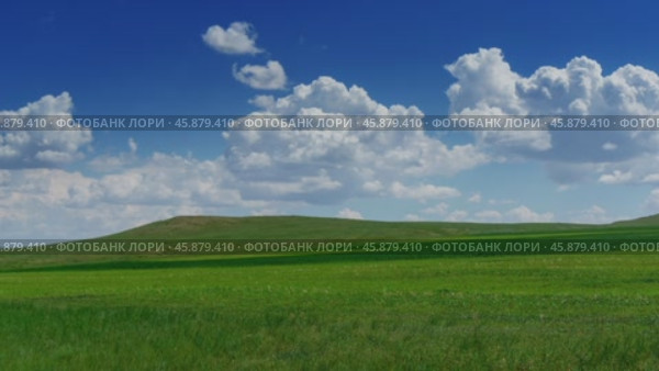 Green hill with grass under cloudy sky, timelapse. Стоковое видео, видеограф Михаил Коханчиков / Фотобанк Лори