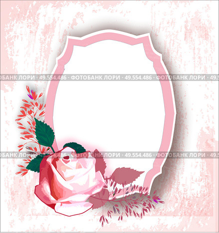 Greeting card with rose in the frame. Стоковая иллюстрация, иллюстратор Alla Demina / Фотобанк Лори