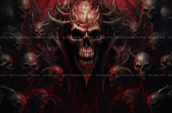 Gruesome Skull creepy blood demons. Generate Ai. Стоковое AI-изображение, AI-художник Иван Рябоконь / Фотобанк Лори