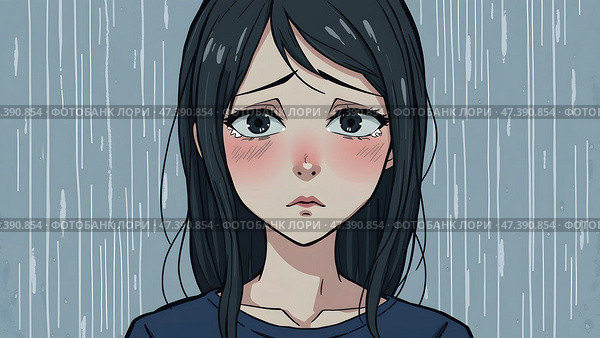 Грустная женщина иллюстрация. Стоковое AI-изображение, AI-художник Анна Рогалева / Фотобанк Лори