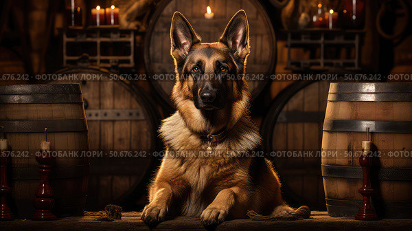 guardian wine dog ai generated. Стоковое AI-изображение, AI-художник Vectorwin / Фотобанк Лори