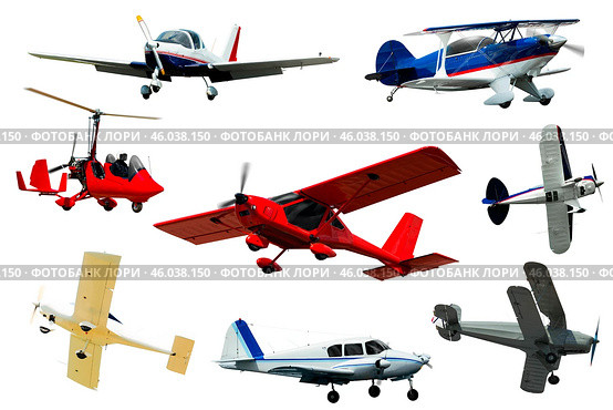 Gyroplanes and gliders isolated on white background. Стоковое фото, фотограф Яков Филимонов / Фотобанк Лори