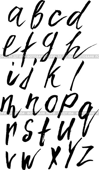 Hand drawn sketch vector alphabet. Grunge letters A-Z painted with brush isolated on white. Expressive calligraphy font. Latin lowercase symbols. Modern educational poster. Easy to edit template. Стоковая иллюстрация, иллюстратор Вера Федорова / Фотобанк Лори