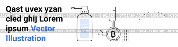 Hand sanitizer pump and digital cryptocurrency node icon. Ideal for finance, healthcare, technology, innovation, hygiene, blockchain, digital transactions. Landing page. Digital Financial Technology and Healthcare Hybrids in Contemporary Design. Стоковая иллюстрация, агентство Ingram Publishing / Фотобанк Лори